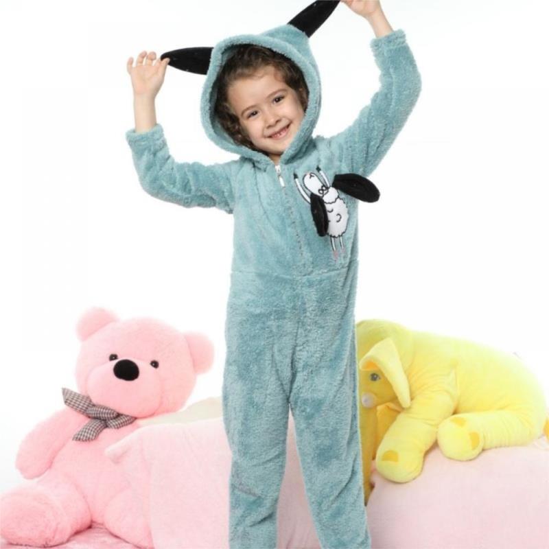 Παιδική ολόσωμη πιτζάμα fleece siyah inciSHEEP Γαλάζιο