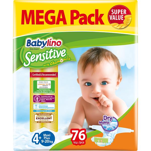 Πάνες Babylino Sensitive Mega Pack No 4+ (10-15Kg) (76 τεμ)