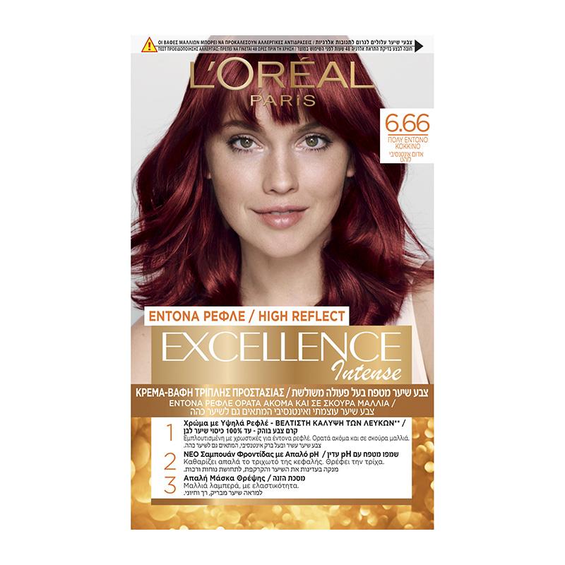 Βαφή Μαλλιών Excellence Creme Νο 6.66 Πολύ Έντονο Κόκκινο L'Oreal (48 ml)