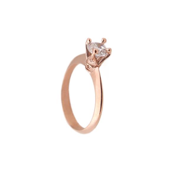 Cr Μονόπετρο δαχτυλίδι ροζ χρυσό ασήμι και ζιργκόν 5mm