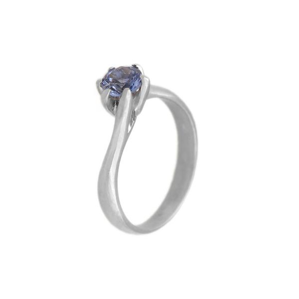 Cr Ασημένιο μονόπετρο δαχτυλίδι με μπλε ζιργκόν 5mm