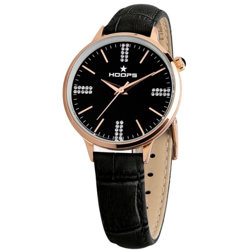 HOOPS Classic Chic Crystals - 2609LDRG06 Rose Gold case with Black Leather Strap