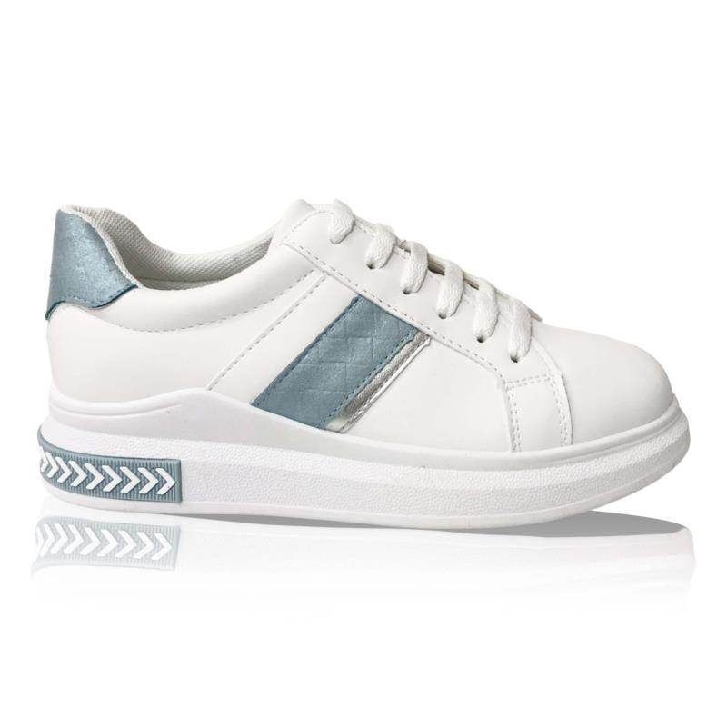 Λευκά/Σιέλ Sneakers με Τριπλή Ρίγα
