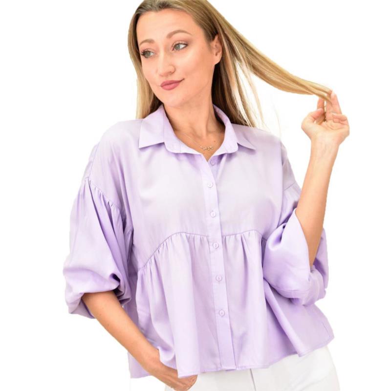 Γυναικέιο πουκάμισο με σχέδιο βολάν Λιλά 8952