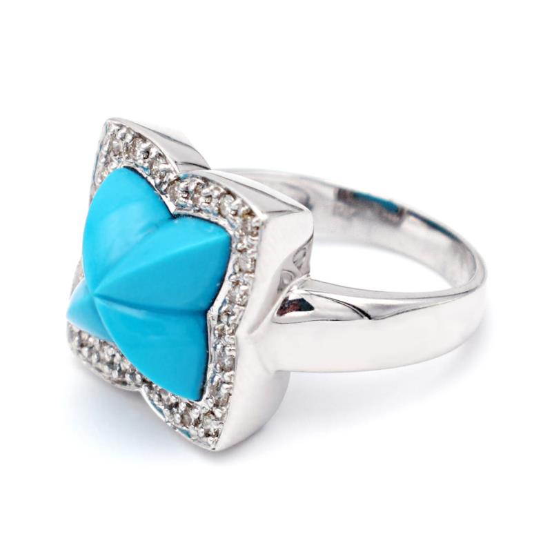 Δαχτυλίδι Κ18 Λευκόχρυσο με Turquoise και Διαμάντια - M306754