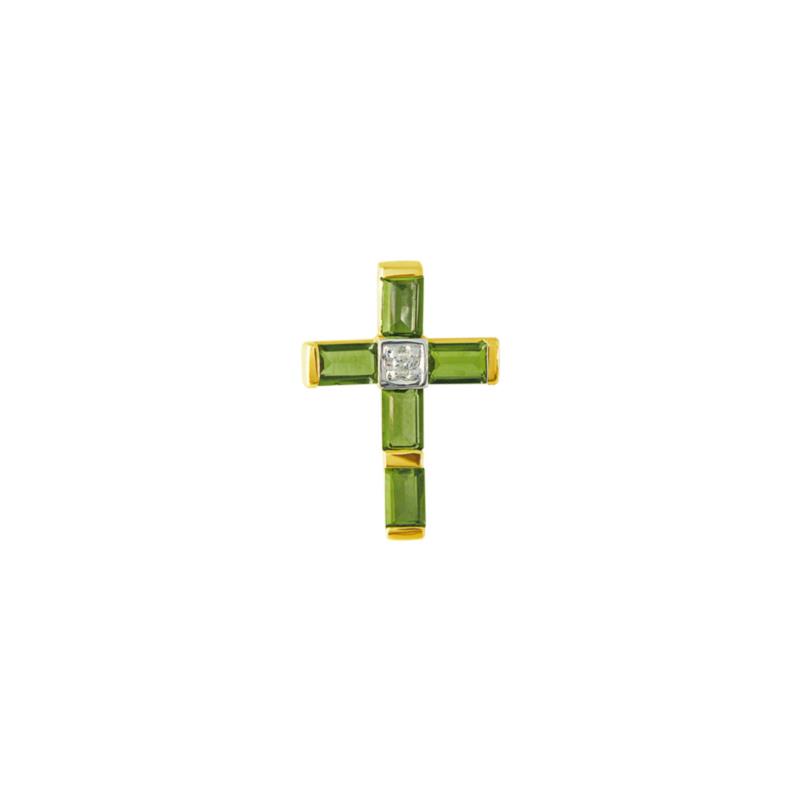 Χρυσός σταυρός με περίδοτο και διαμάντι - M315282P