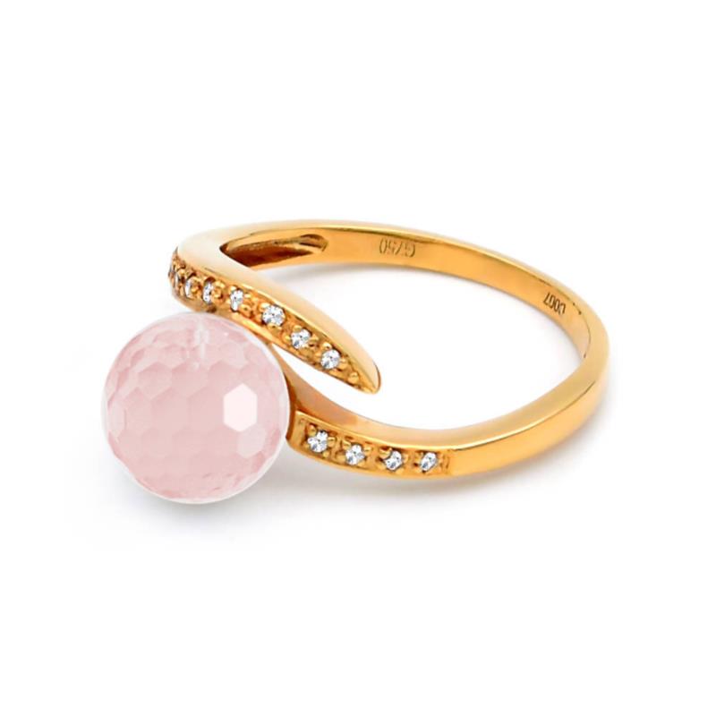 Δαχτυλίδι Κ18 χρυσό με Pink Quartz και διαμάντια - M315958