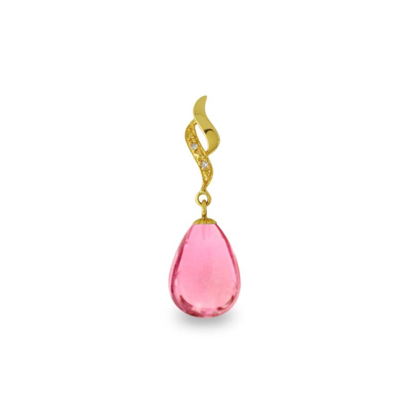 Χρυσό μενταγιόν με Pink Quartz και διαμάντια - M318488PQ