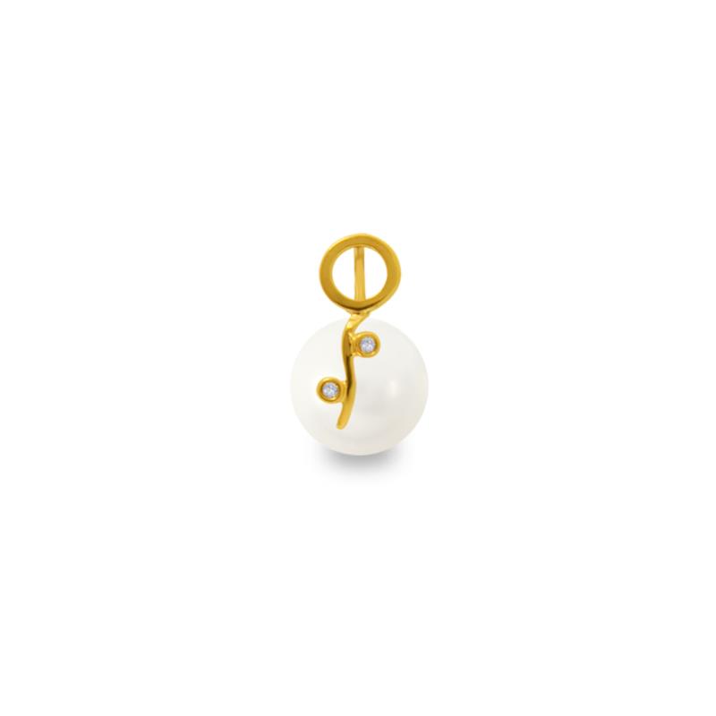 Χρυσό μενταγιόν με λευκό Shell Pearl και διαμάντια - M319971