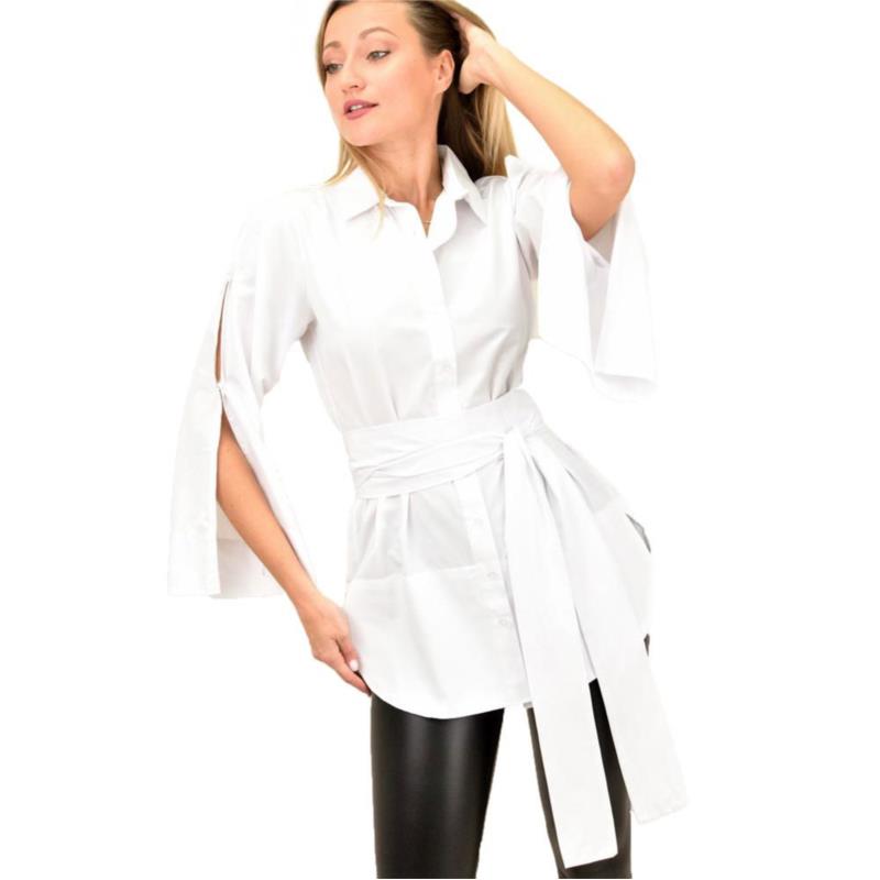 Γυναικέιο πουκάμισο με ζώνη Λευκό 8996