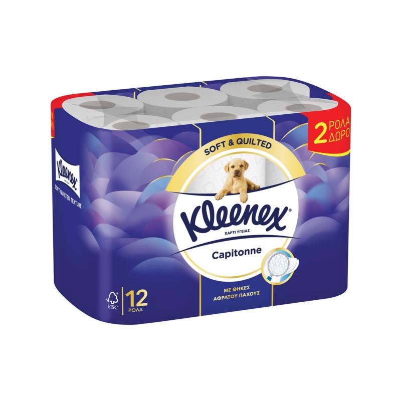 Χαρτί Υγείας 2φυλλο Capitonne Kleenex 10+2Δώρο (12 ρολά*74.3g)
