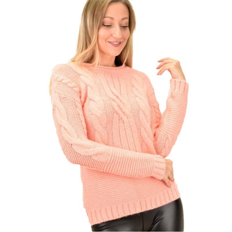 Γυναικείο πλεκτό πουλόβερ με σχέδιο πλεξούδες Κοραλί 9159