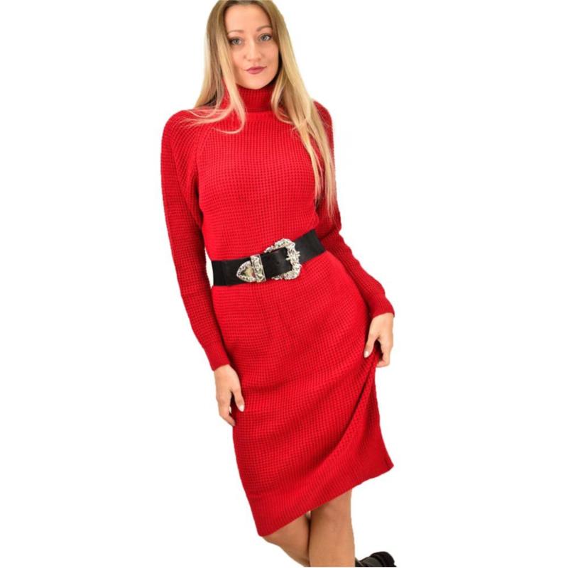 Γυναικείο φόρεμα πλεκτό μίντι Κόκκινο 9197