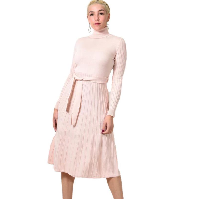 Πλεκτό φόρεμα midi με πλισέ σχέδιο Απαλό Ροζ 9142