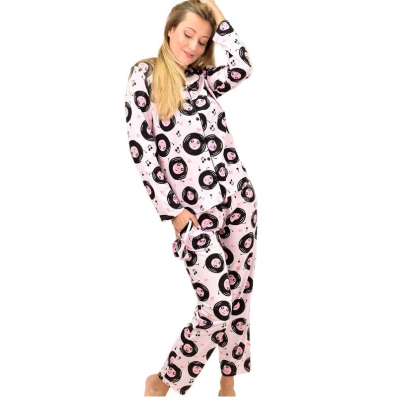 Γυναικεία σετ πιτζάμα με σχέδιο βινύλιο και με μάσκα ύπνου Ροζ 8785