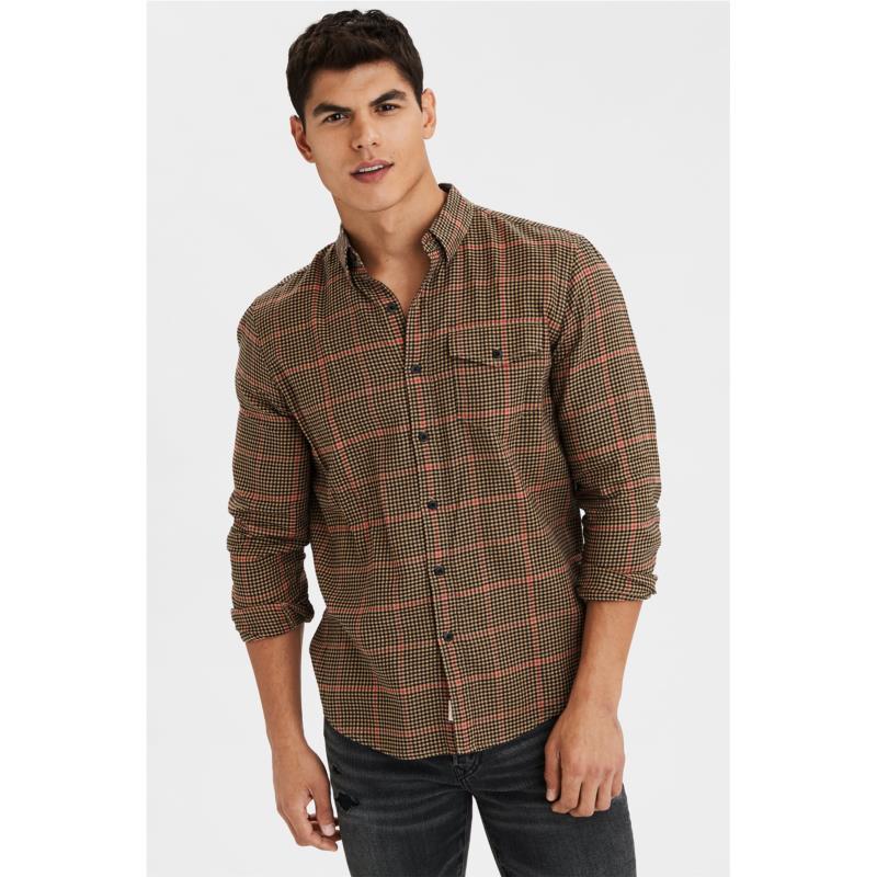AE Brushed Twill Plaid Button Up Shirt - 0153-1663-212 - Χακί