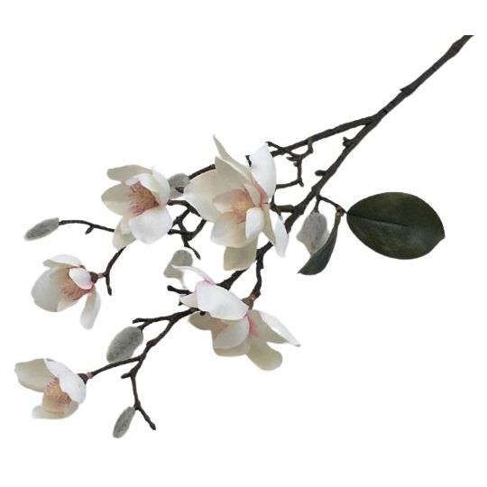 Διακοσμητικό λουλούδι μανώλια κλαδί υφασμάτινο ροζ/λευκή 65cm