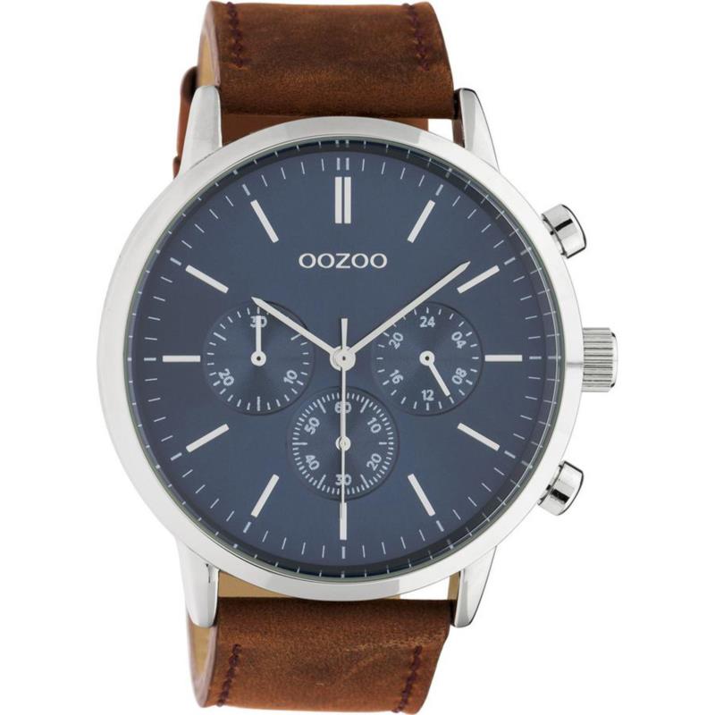 OOZOO Timepieces XL - C10540, Silver case with Brown Leather Strap
