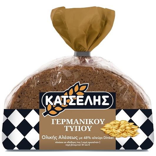 Ψωμί Γερμανικού Τύπου Ολικής Άλεσης με Αλεύρι Dinkel Κατσέλης (400g)