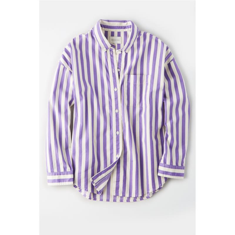 AE Oversized Striped Button Up Shirt - 1354-1726-500 - Λιλά