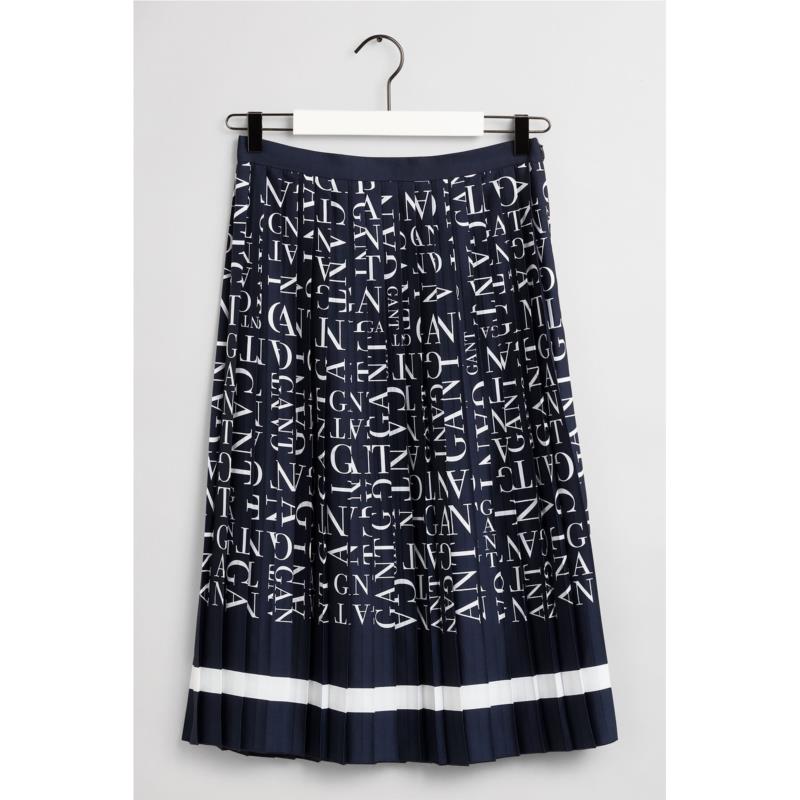 Gant γυναικεία midi φούστα πλισέ με all-over logo print - 4401054 - Μπλε Σκούρο