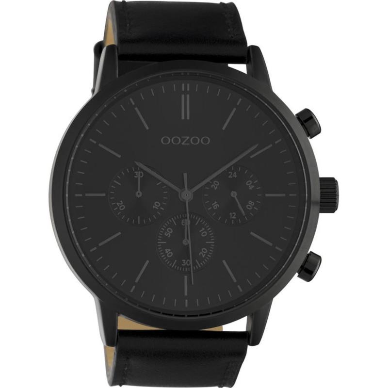 OOZOO Timepieces XL - C10544, Black case with Black Leather Strap