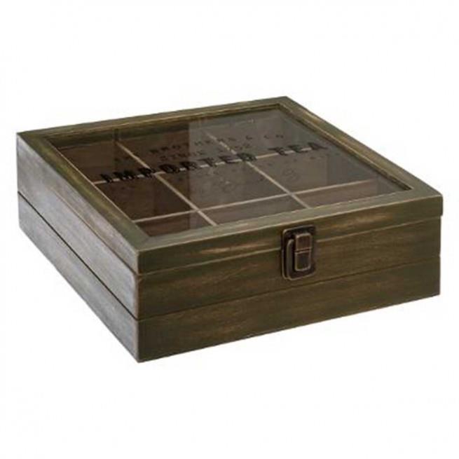 Κουτί με 9 θήκες για τσάι Colonial ξύλινο καφέ 23x23x8cm Marva 157262