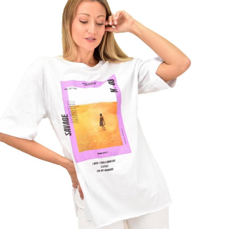 Γυναικεία μπλούζα με τύπωμα oversized Λευκό 10365