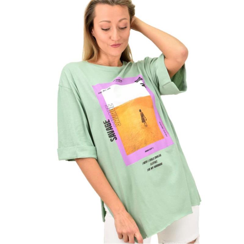Γυναικεία μπλούζα με τύπωμα oversized Φυστικί 10371