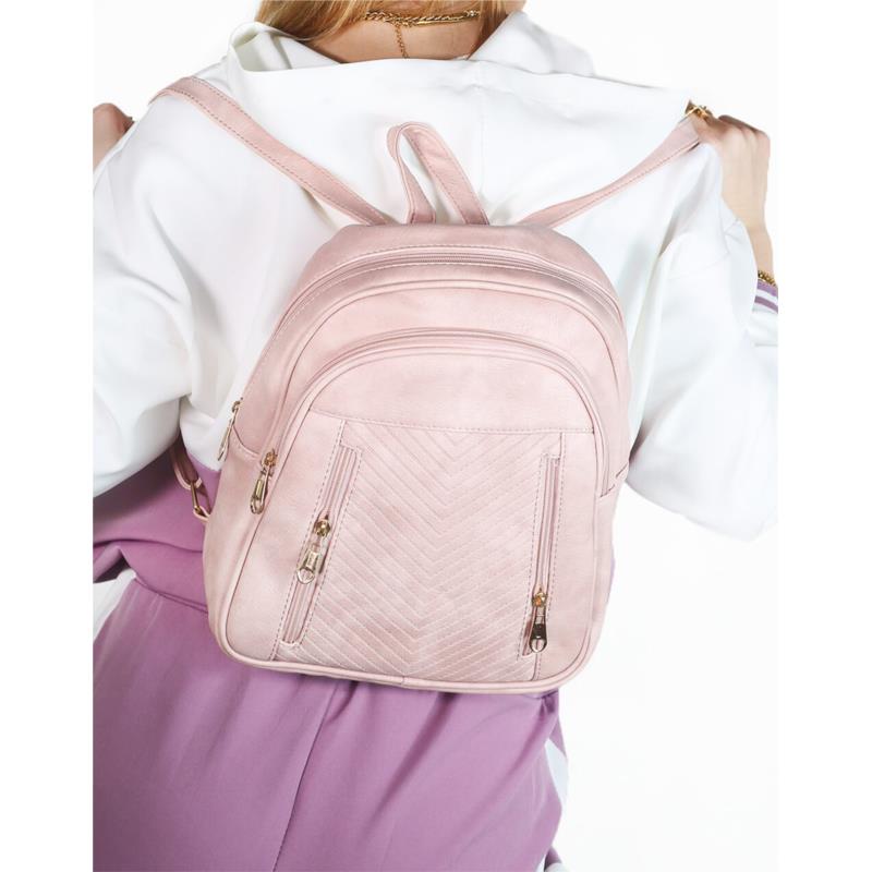 Ροζ Backpack με Διπλή Θήκη και Φερμουάρ