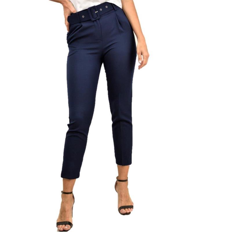 Γυναικείο παντελόνι με ζώνη Μπλε Σκούρο 9875