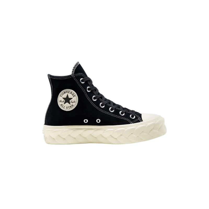Converse γυναικεία suede sneakers μποτάκι με σχέδιο πλεξούδα στη σόλα ""Chuck Taylor All Star Lift Cable" - 568687C - Μαύρο