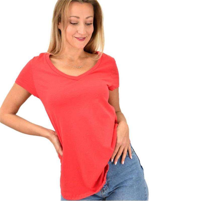 Γυναικεία μπλούζα κοντομάνικη με V λαιμόκοψη Κόκκινο 10109