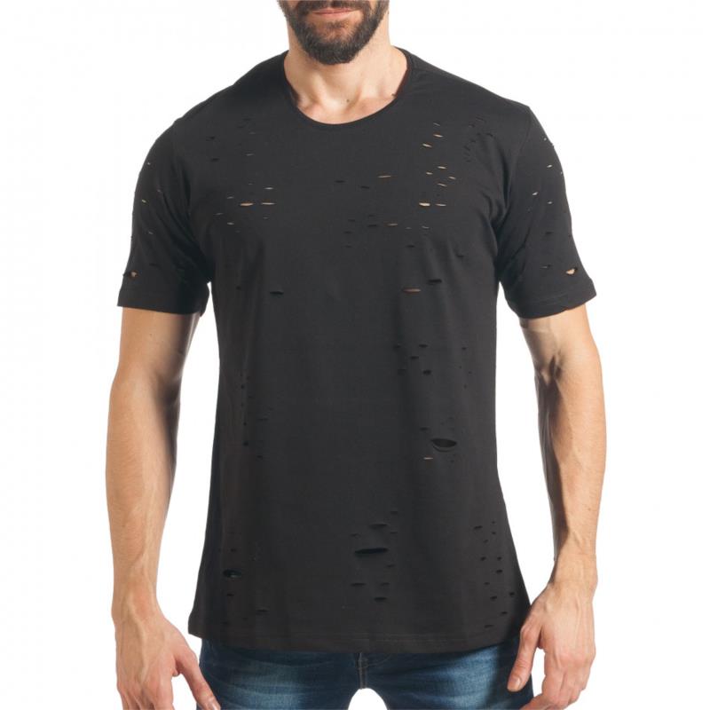 Ανδρική μαύρη κοντομάνικη μπλούζα Black Island