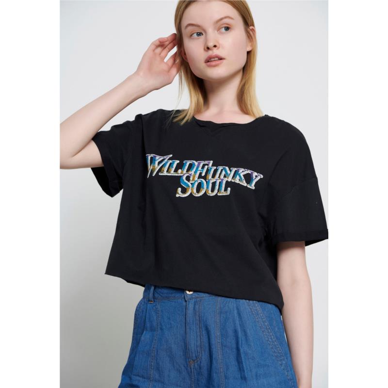 Cropped t-shirt με τύπωμα κειμένου