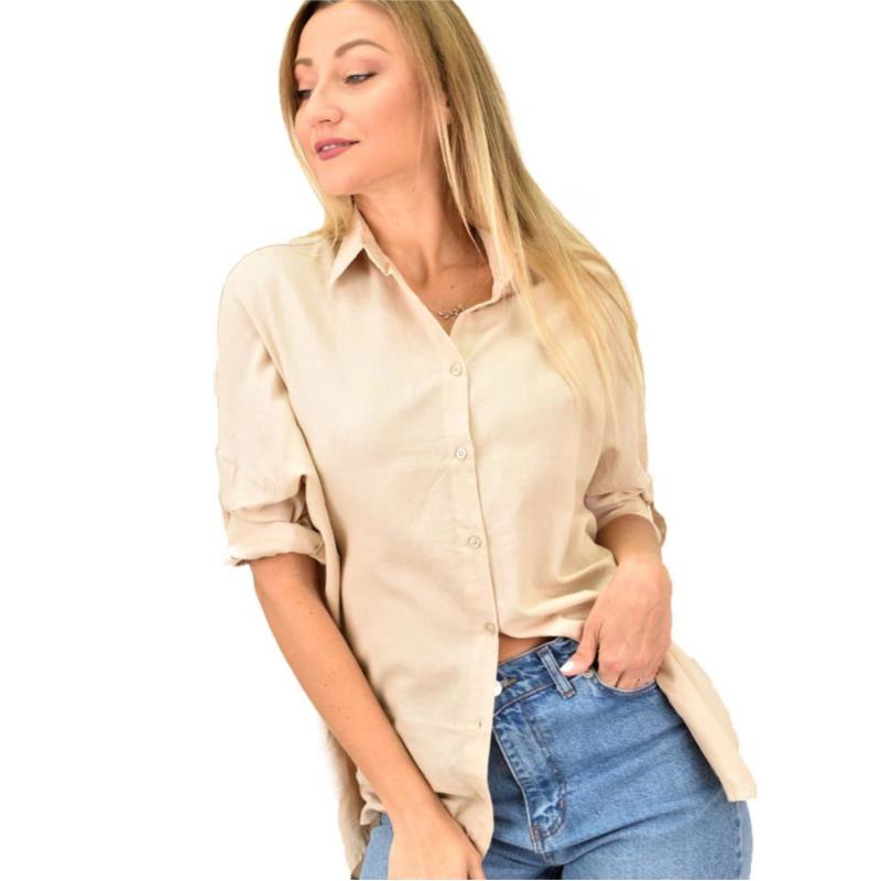 Γυναικείο πουκάμισο oversized Μπεζ 9952