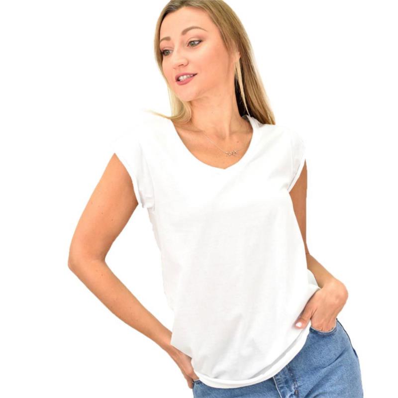 Γυναικεία μπλούζα με V λαιμόκομψη Εκρού 9903
