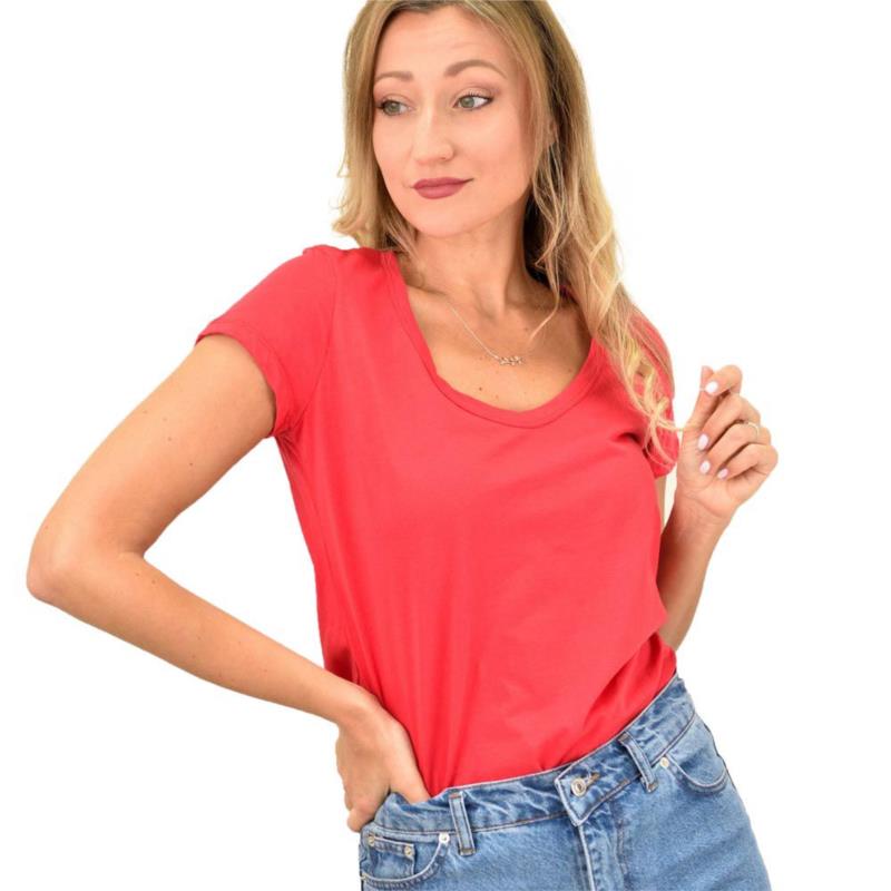 Γυναικεία μπλούζα με στρογγυλή ανοιχτή λαιμόκομψη Κόκκινο 9930