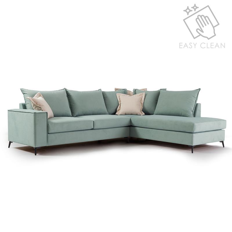 Γωνιακός καναπές "ROMANTIC" με αριστερή γωνία από ύφασμα σε σιέλ-κρεμ χρώμα 290x235x95