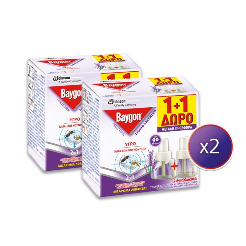 Ανταλλακτικό Εντομοαπωθητικό Υγρό Liquid με άρωμα Λεβάντας 90 Νύχτες Baygon 2x(2x27ml) τα 2τεμ -30%