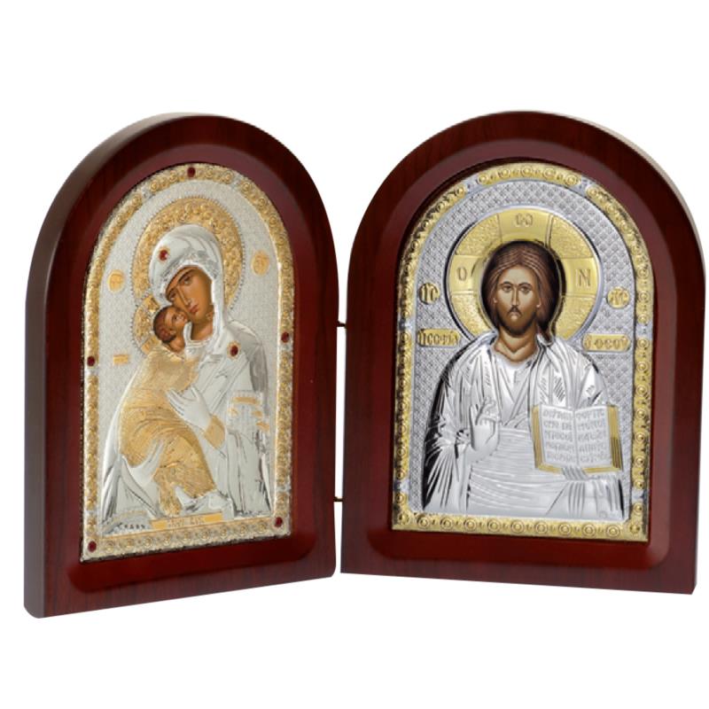 Ασημένια Εικόνα Δίπτυχο Παναγία και Χριστός MA-E1355-26X