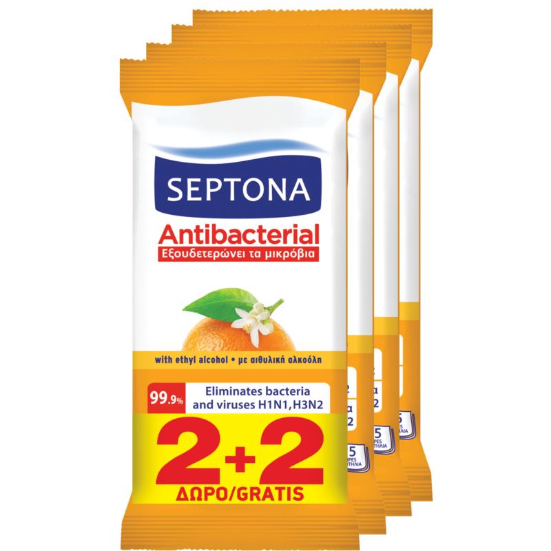 Υγρά Μαντηλάκια Χεριών Refresh Άνθος Πορτοκαλιού Septona (2+2 Δώρο)