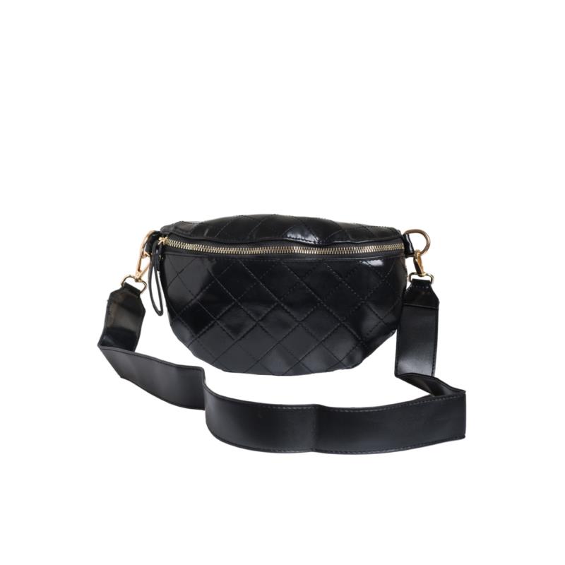 Μαύρη Μικρή Τσάντα Δερματίνη Καπιτονέ Χιαστί Belt Bag
