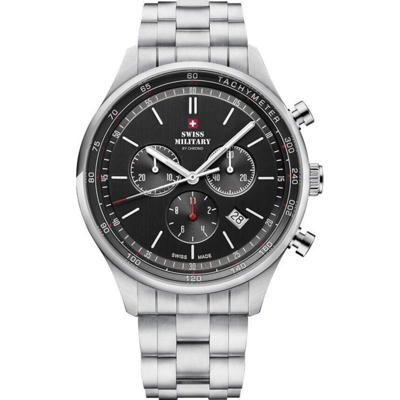 SWISS MILITARY by CHRONO Mens Chronograph - SM34081.01 Silver case with Stainless Steel Bracelet