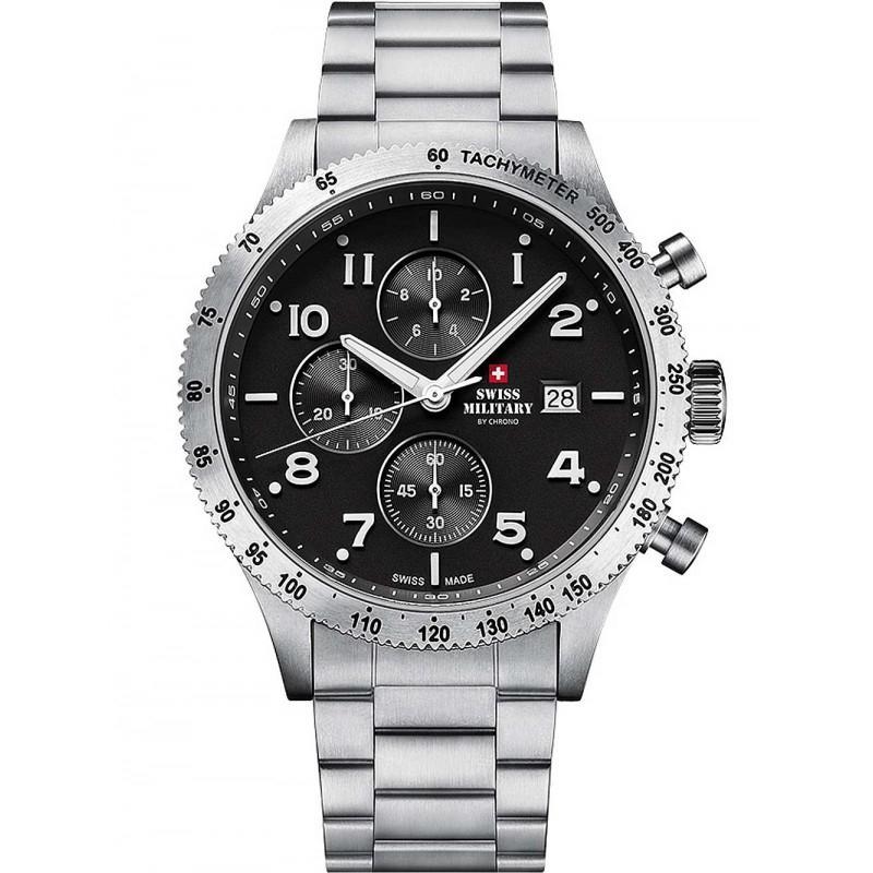 SWISS MILITARY by CHRONO Mens Chronograph - SM34084.01 Silver case with Stainless Steel Bracelet
