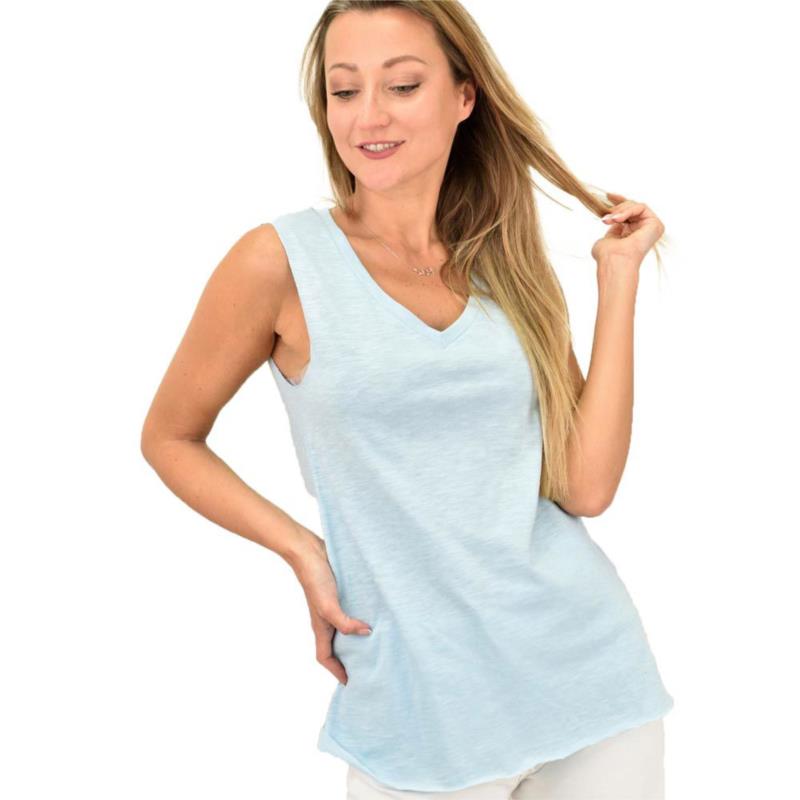 Γυναικεία κοντομάνικη ασύμετρη μπλούζα με V λαιμόκοψη Γαλάζιο 10825