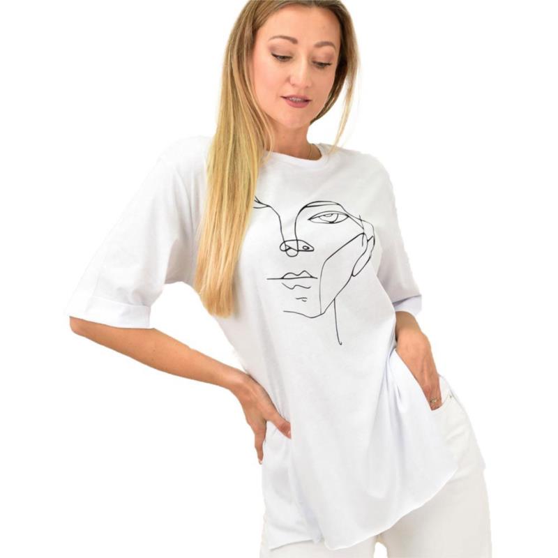 Γυναικείο T-shirt με τύπωμα πρόσωπο Λευκό 10861