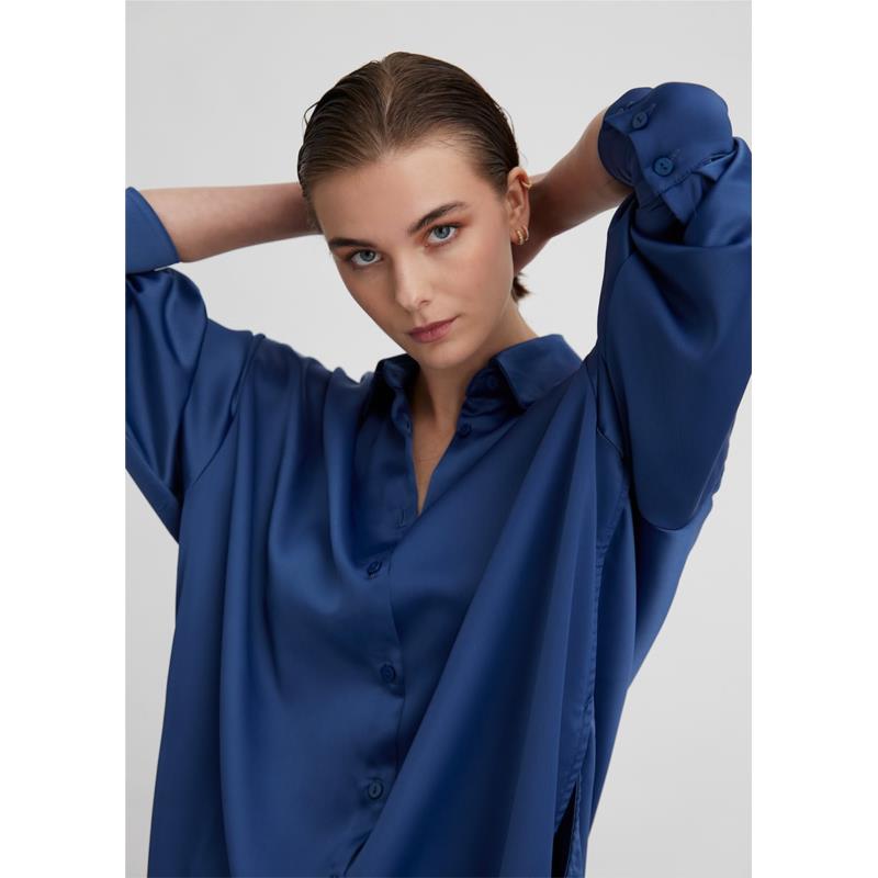 Oversized σατέν πουκαμίσα - Μπλε