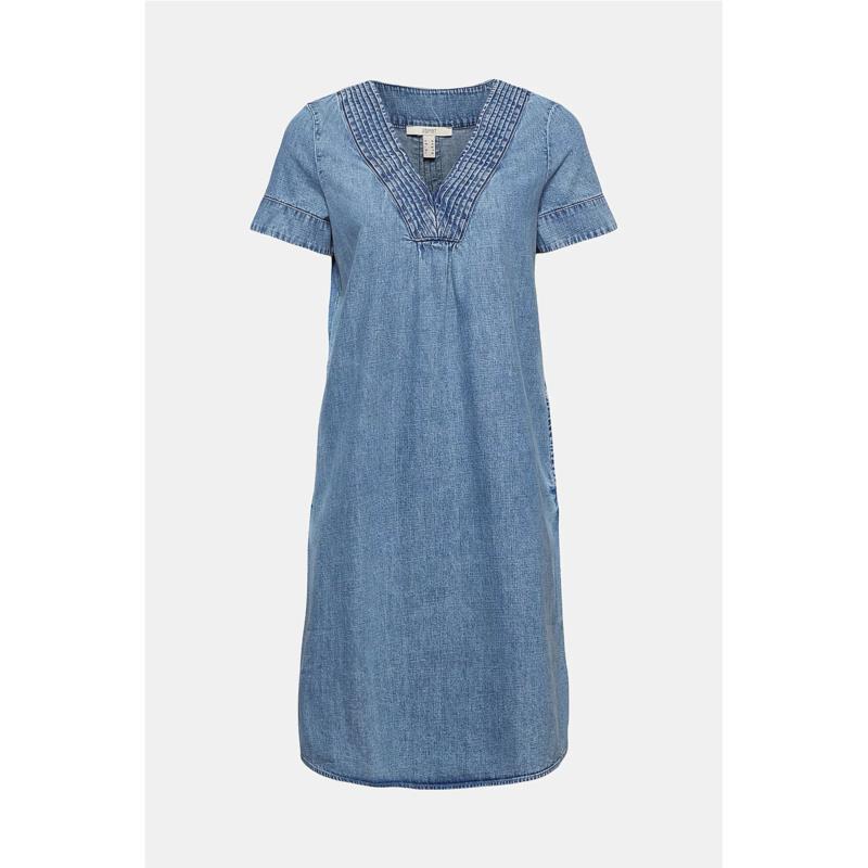 Esprit γυναικείο mini φόρεμα denim με V λαιμόκοψη - 031EE1E324 - Μπλε