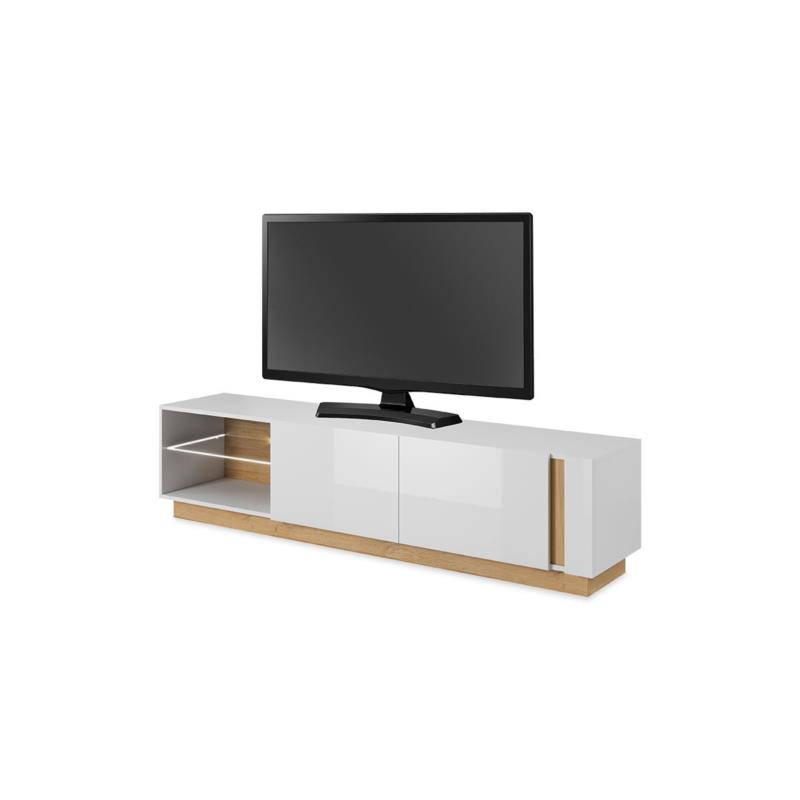 Έπιπλο τηλεόρασης "Arco" από μελαμίνη σε λευκό gloss-καρυδί χρώμα 188x40x46